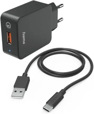 Reklama Hama Ładowarka sieciowa Qualcomm 19.5 W + kabel USB-C 1,5 m czarna (201625)